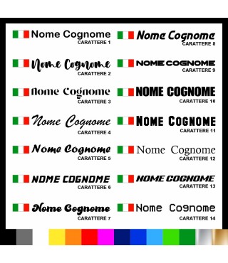 5 pezzi Adesivo Nome Personalizzato + Bandiera italiana Dritta AUTO MOTO BICI CASCO GO KART